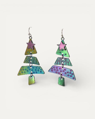 Mixed Metal Christmas Tree Drop Earrings