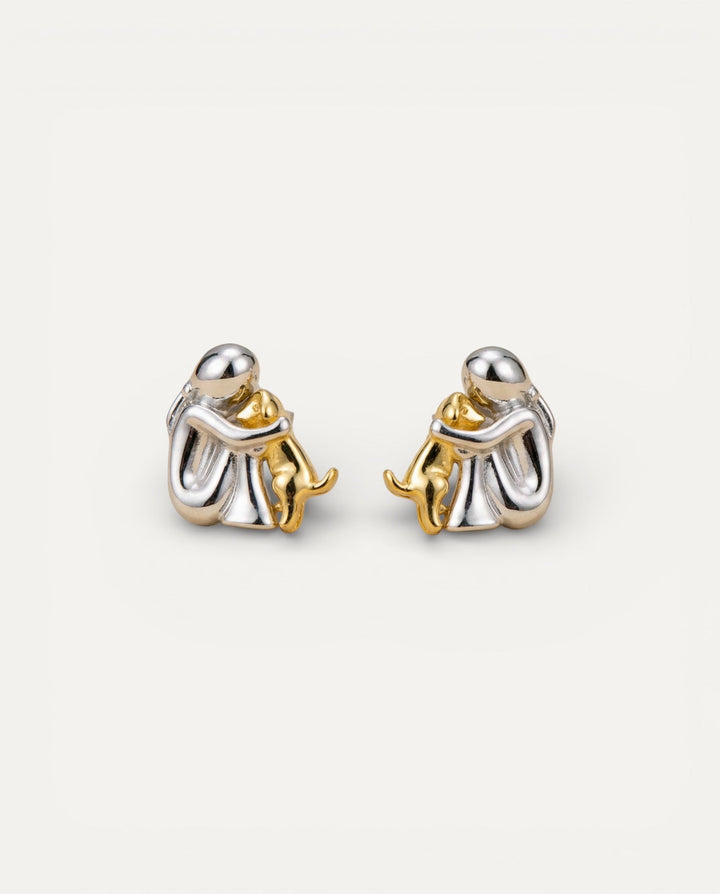 Two-Tone Hug Earrings, Silver and Gold