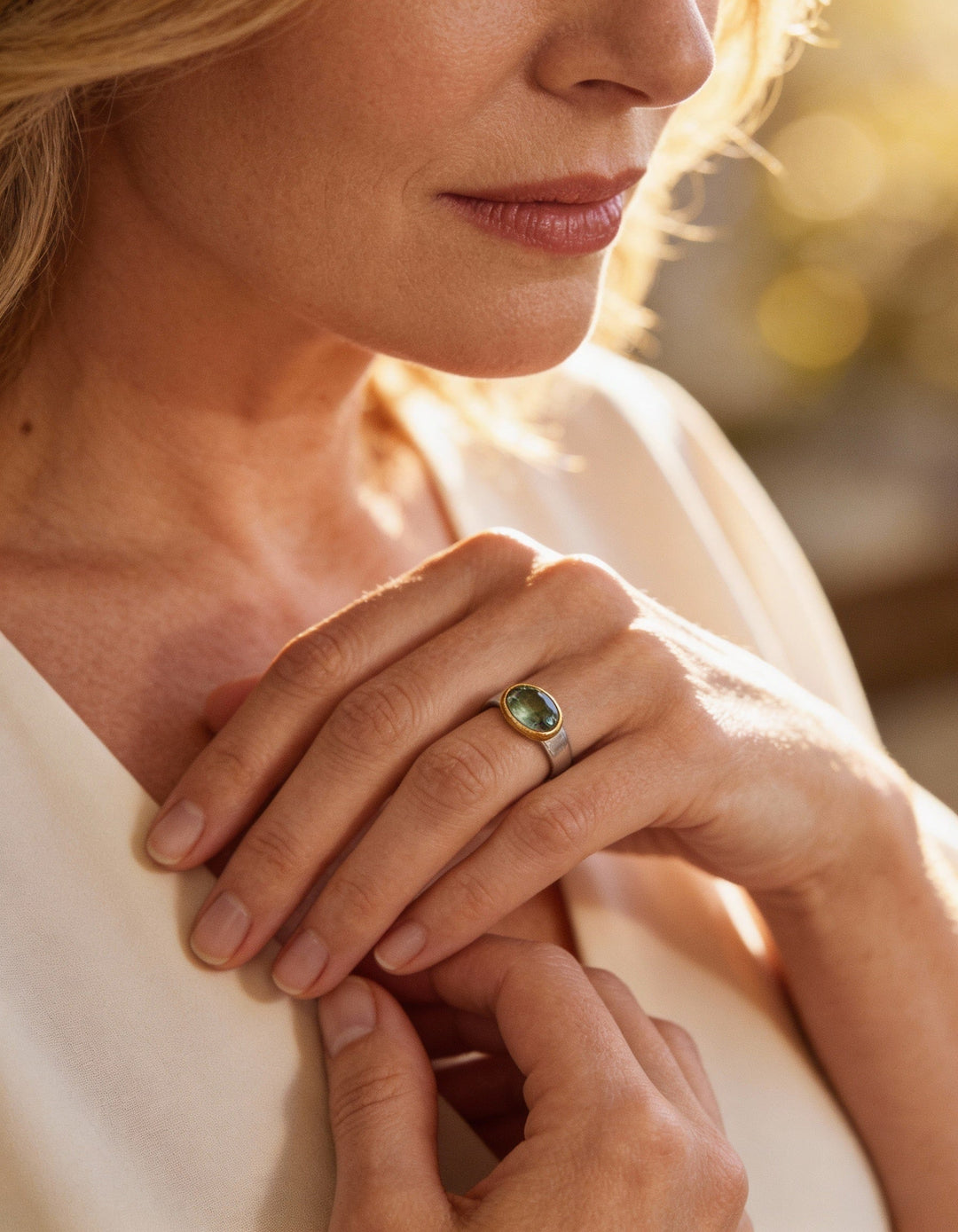 Vintage Green Round Stone Ring