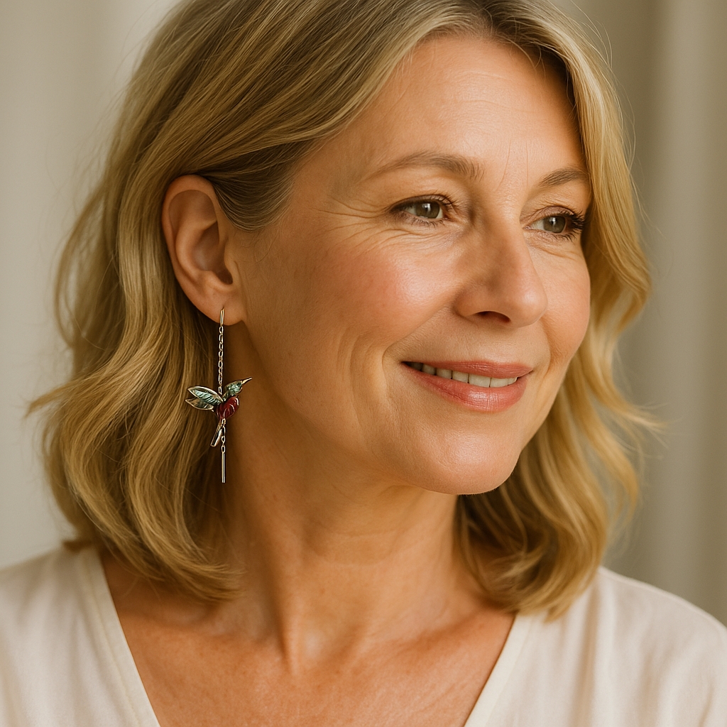 Enamel Hummingbird and Cubic Zirconia Earrings