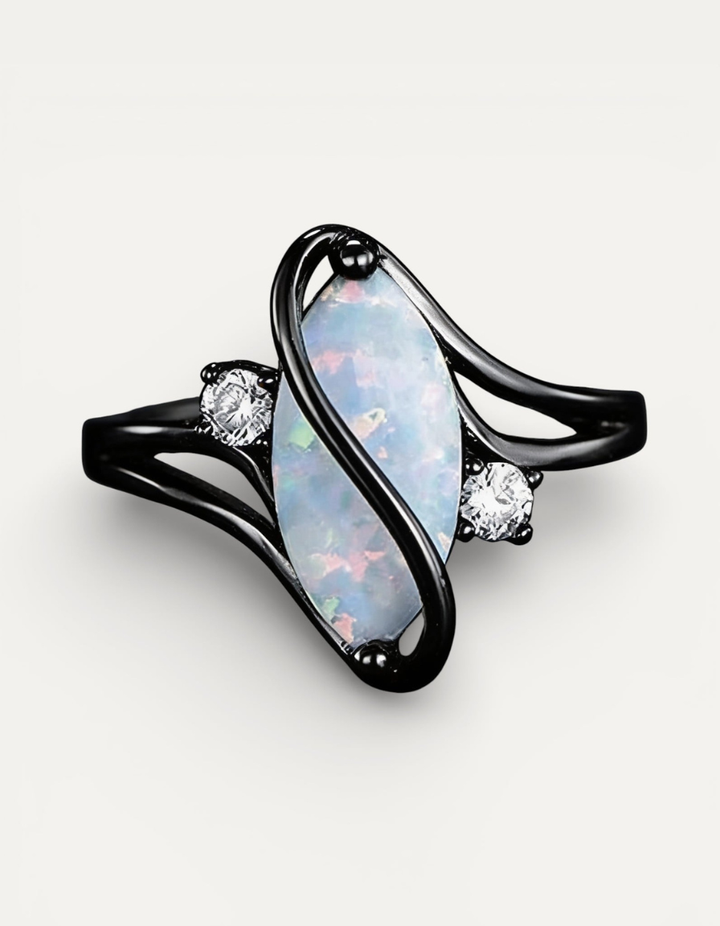 Vintage Twisted Black and Opal Ring