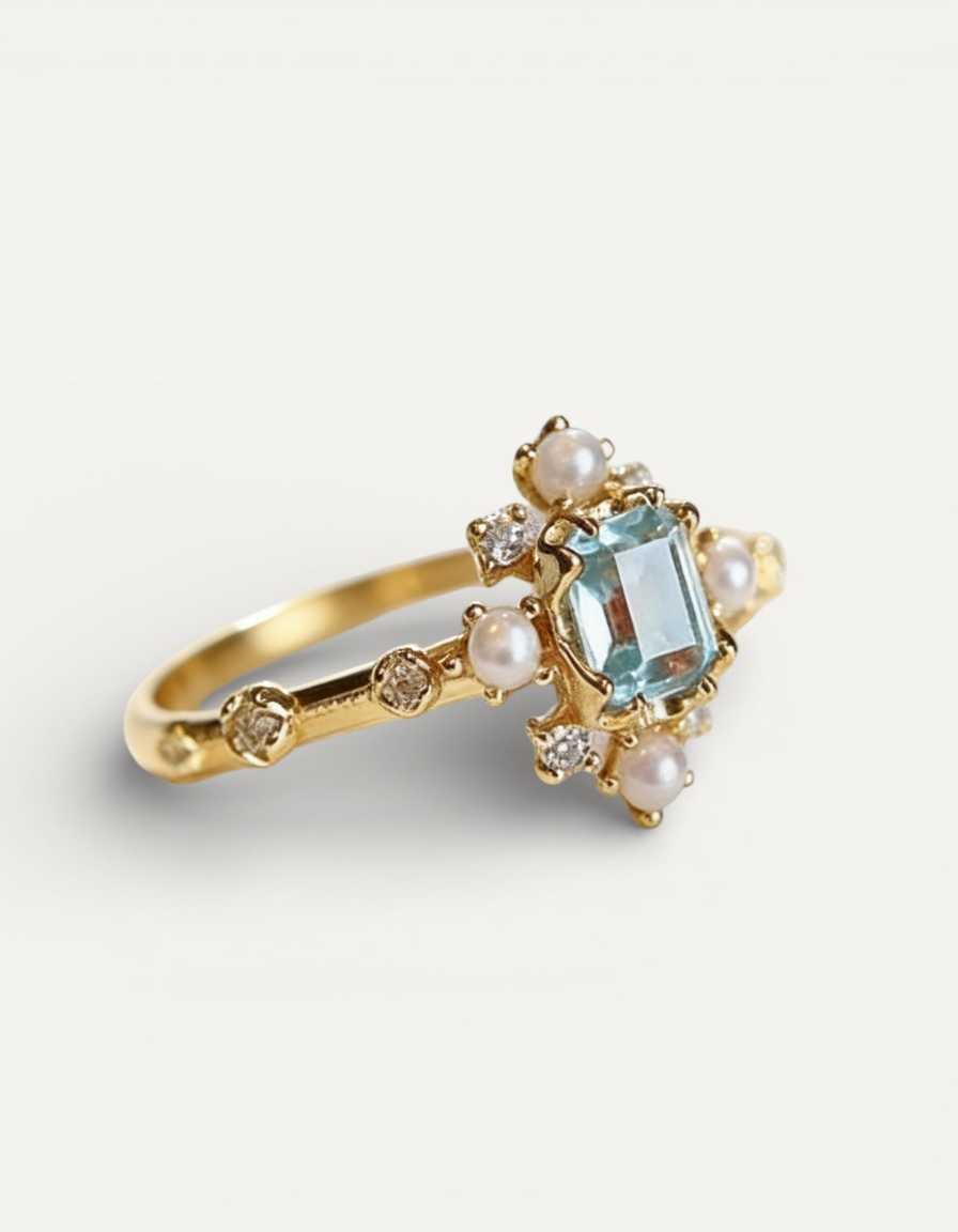 Vintage Sky Blue Pearl Ring