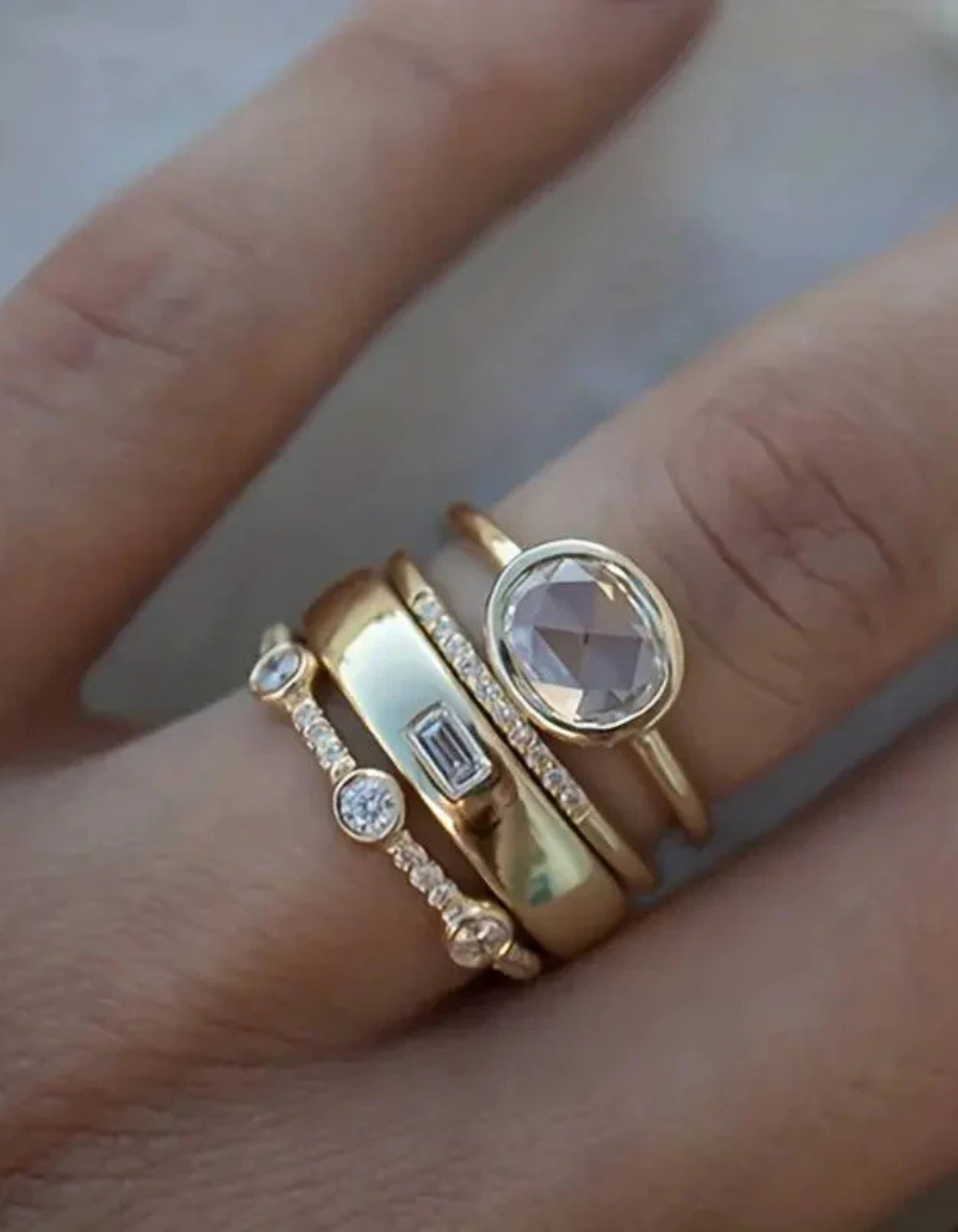 Vintage Gold Cubic Zirconia Ring Set