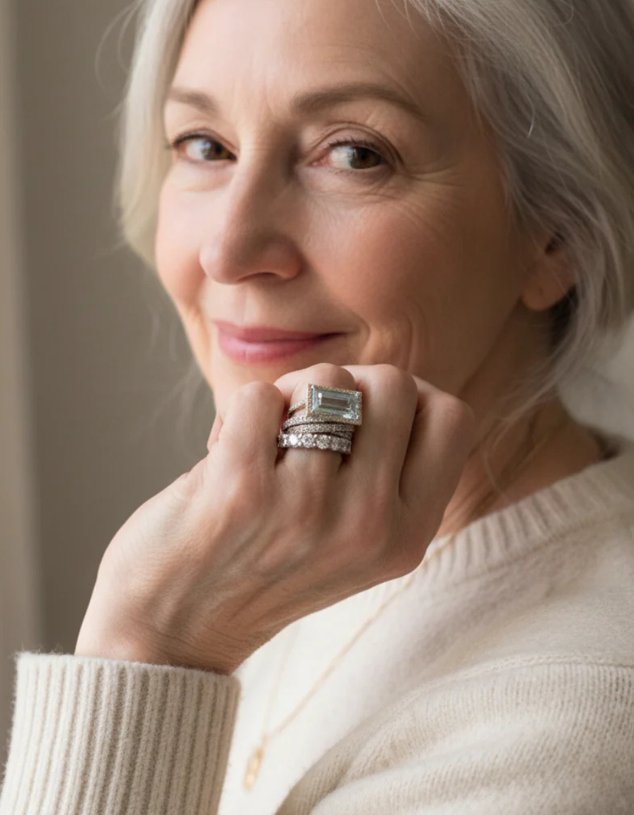 Vintage Silver Glass Turquoise Ring Set