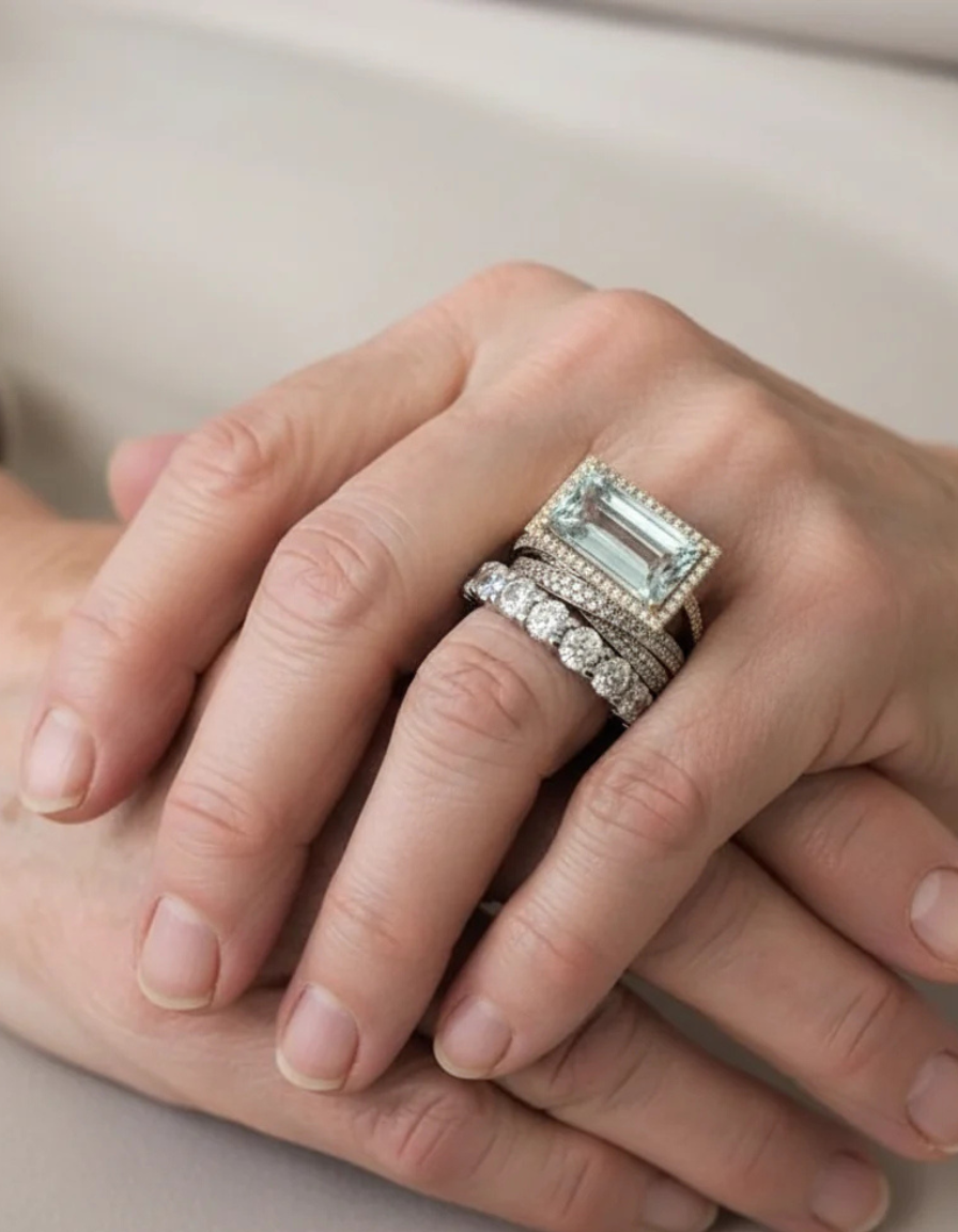 Vintage Silver Glass Turquoise Ring Set