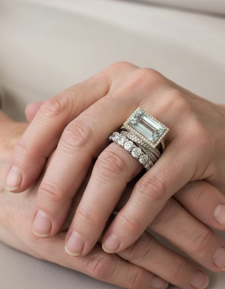 Vintage Silver Glass Turquoise Ring Set