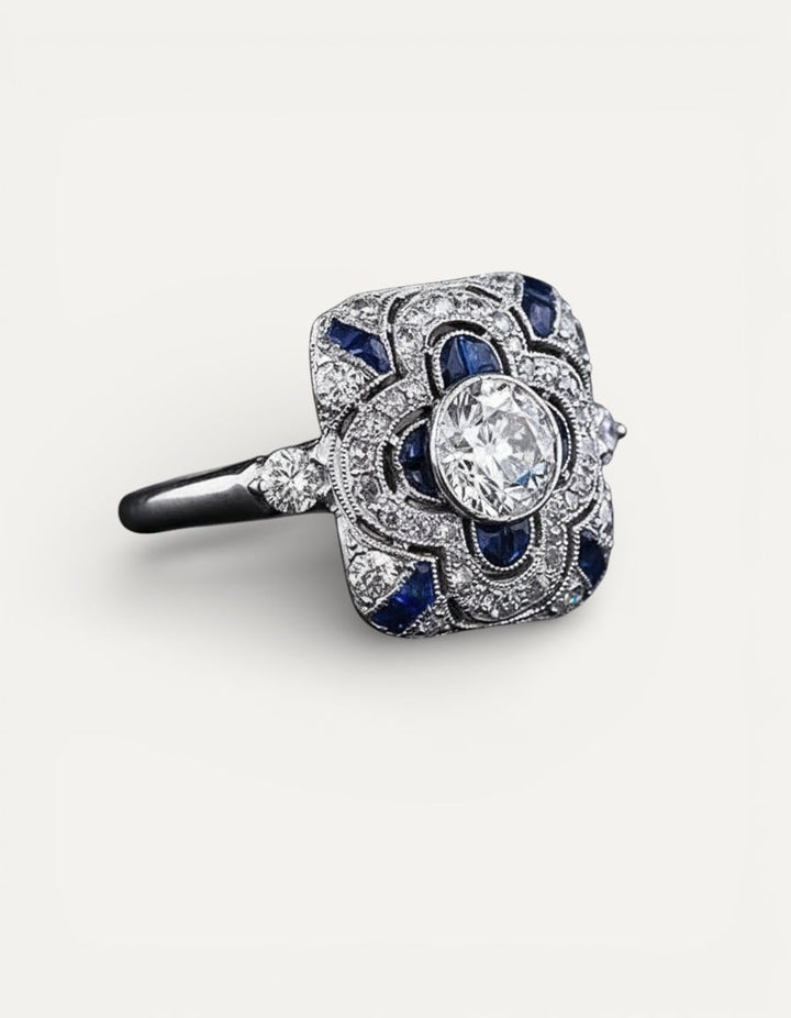 Vintage Silver Blue Cubic Zirconia Ring