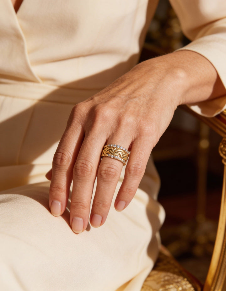 Gold Braided Crystal Band Ring
