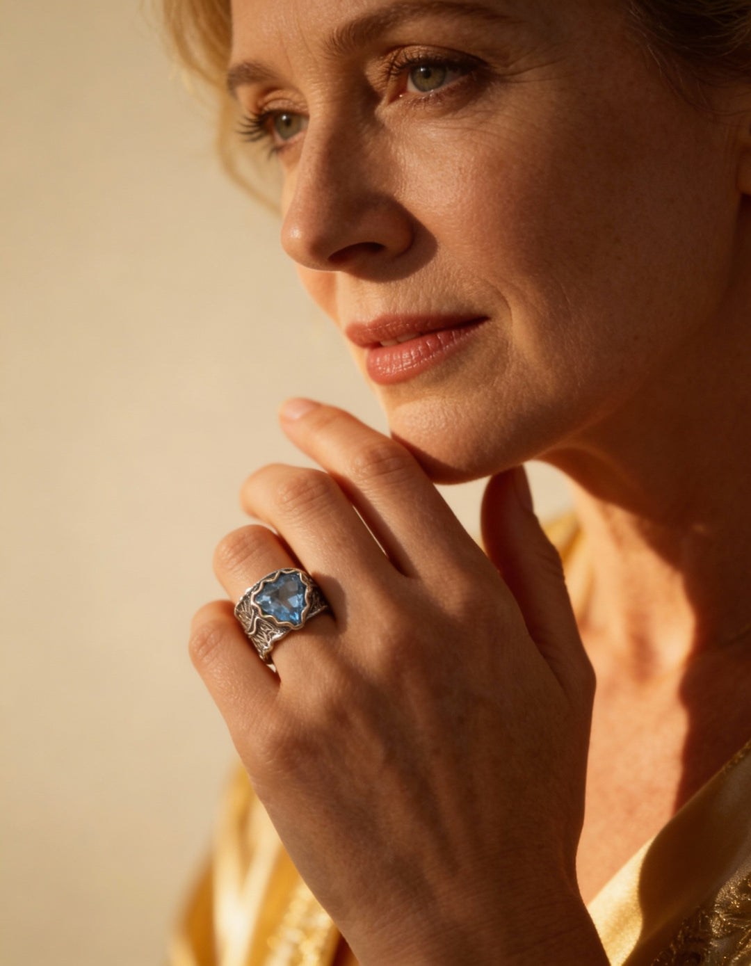 Antique Silver Blue Crystal Ring