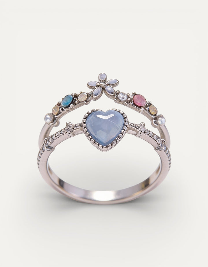 Adjustable Sterling Silver Blue Stone Cubic Zirconia Ring