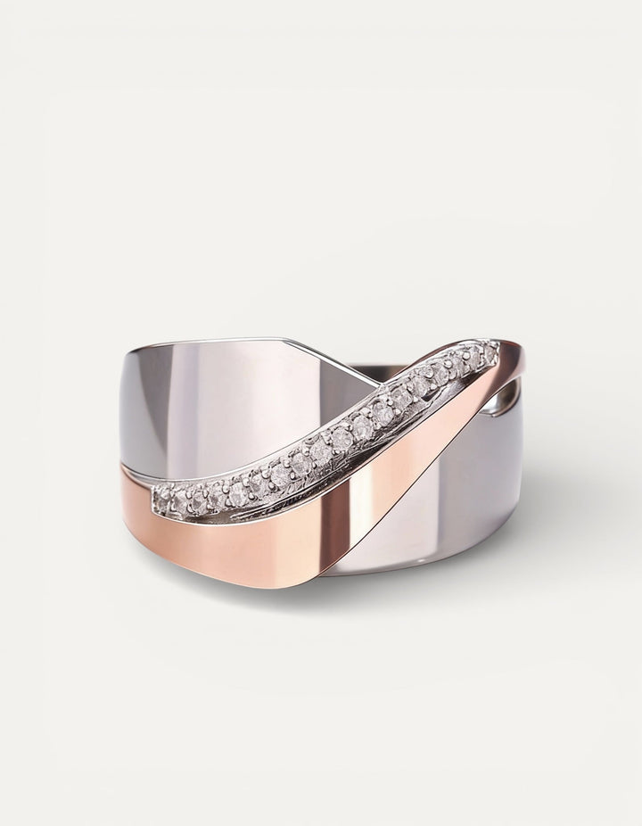 Vintage Rose Gold and Silver Cubic Zirconia Ring