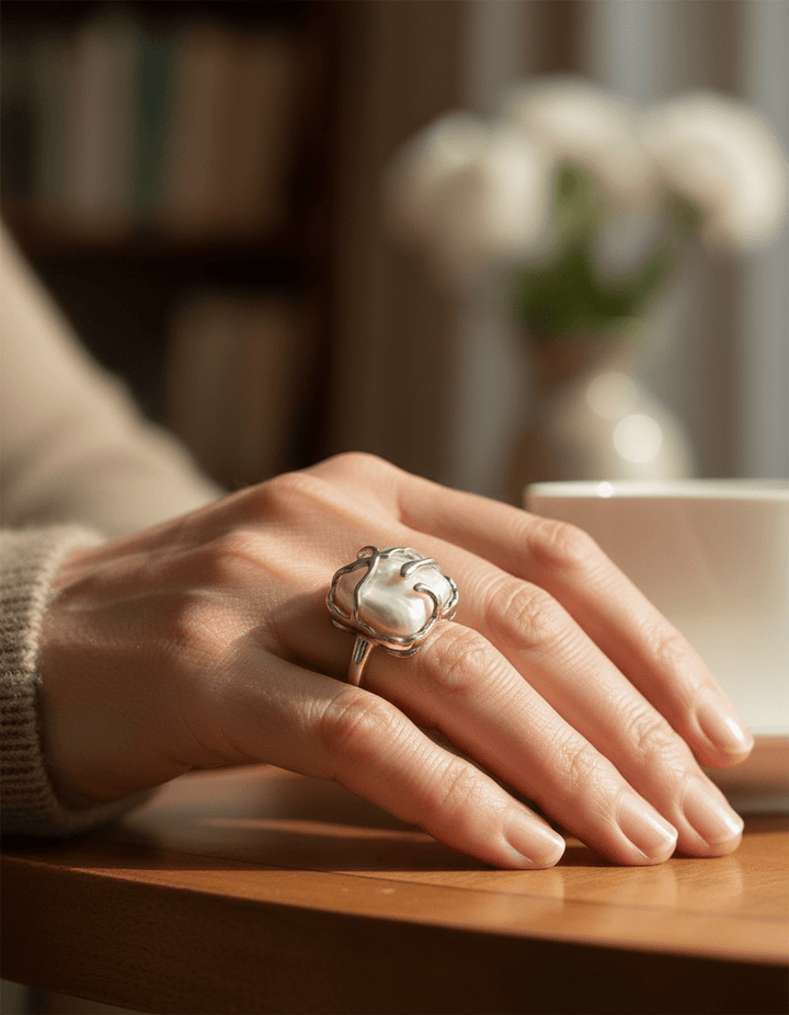 Vintage Silver Pearl Ring