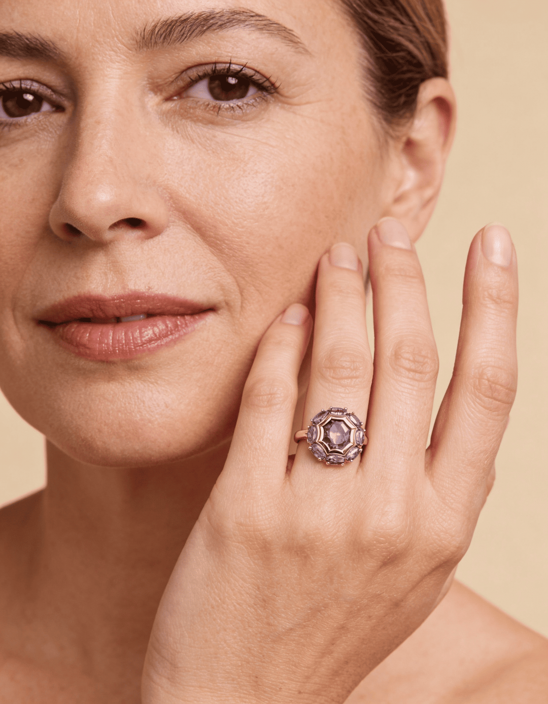 Rounded Violet Crystal Ring