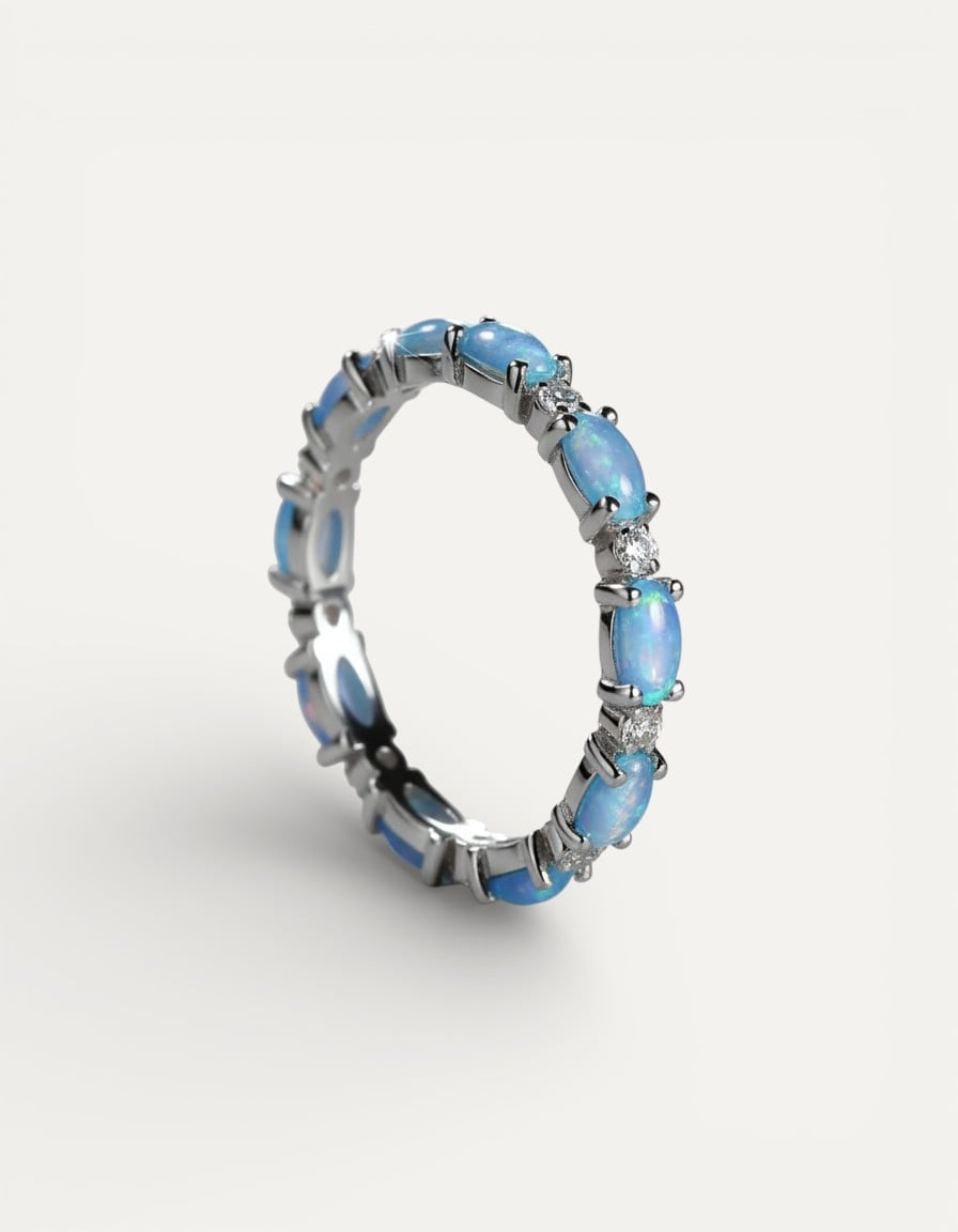 Platinum Heart Opal and Diamond Ring