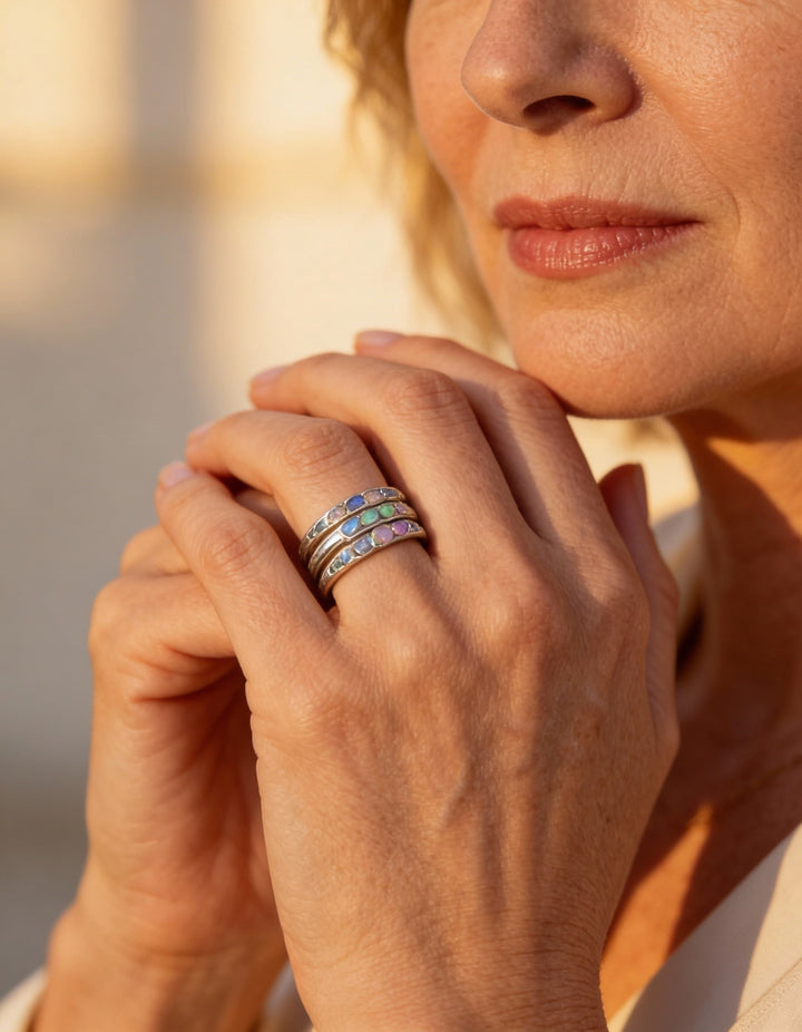 Vintage Layered Silver Blue Stone Ring