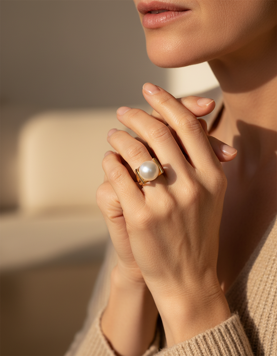 Vintage Gold Pearl Inlay Ring