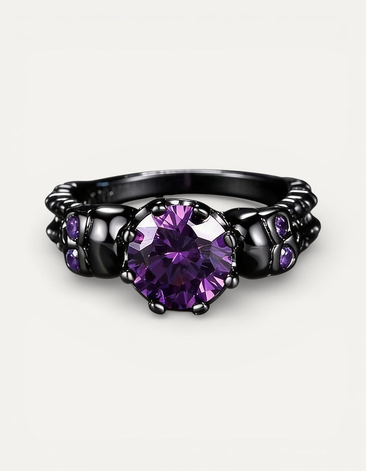 Vintage Round Black Purple Gemstone and Intricate Design Ring