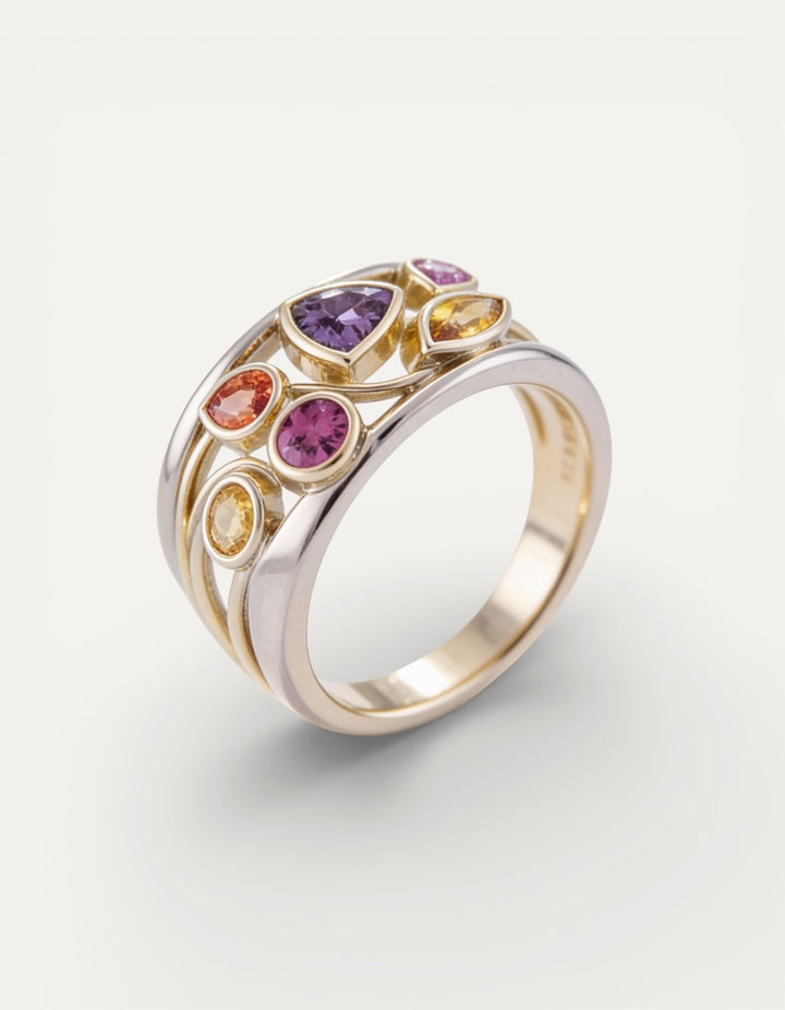 Vintage Gold and Silver Colourful Cubic Zirconia Ring