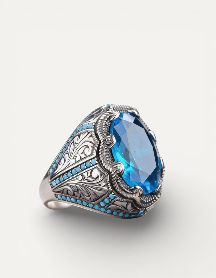 Vintage Handmade Silver Blue Stone Ring