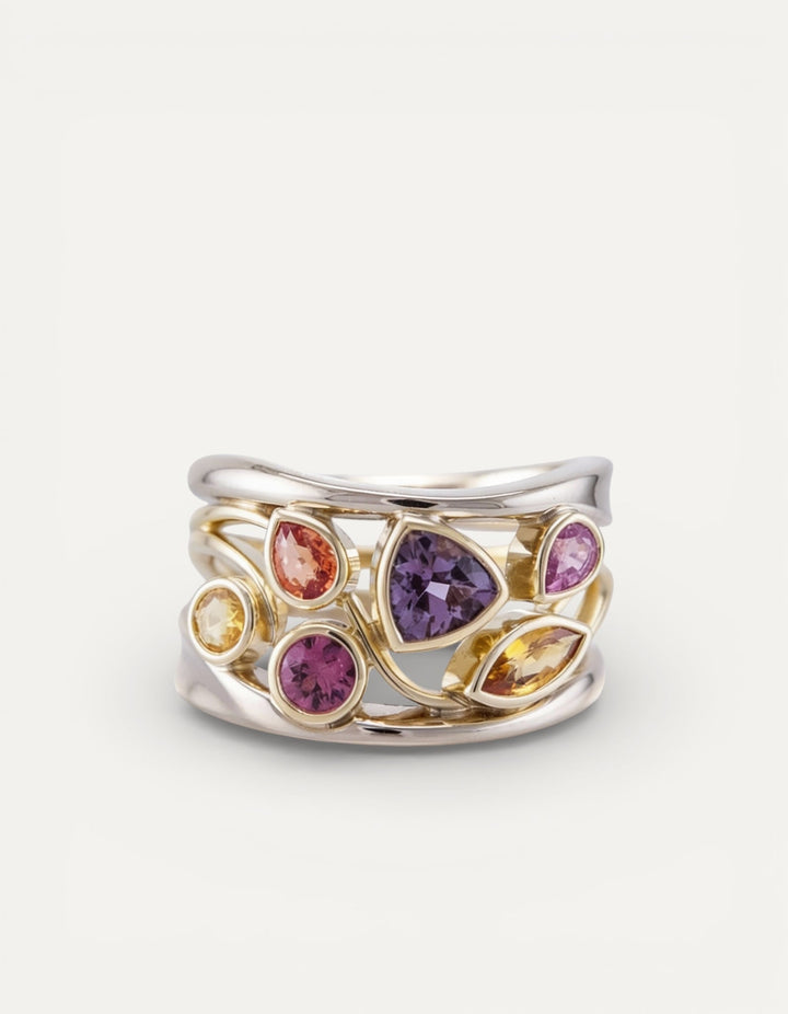 Vintage Gold and Silver Colourful Cubic Zirconia Ring