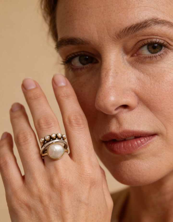 Vintage Silver Crown and Pearl Ring