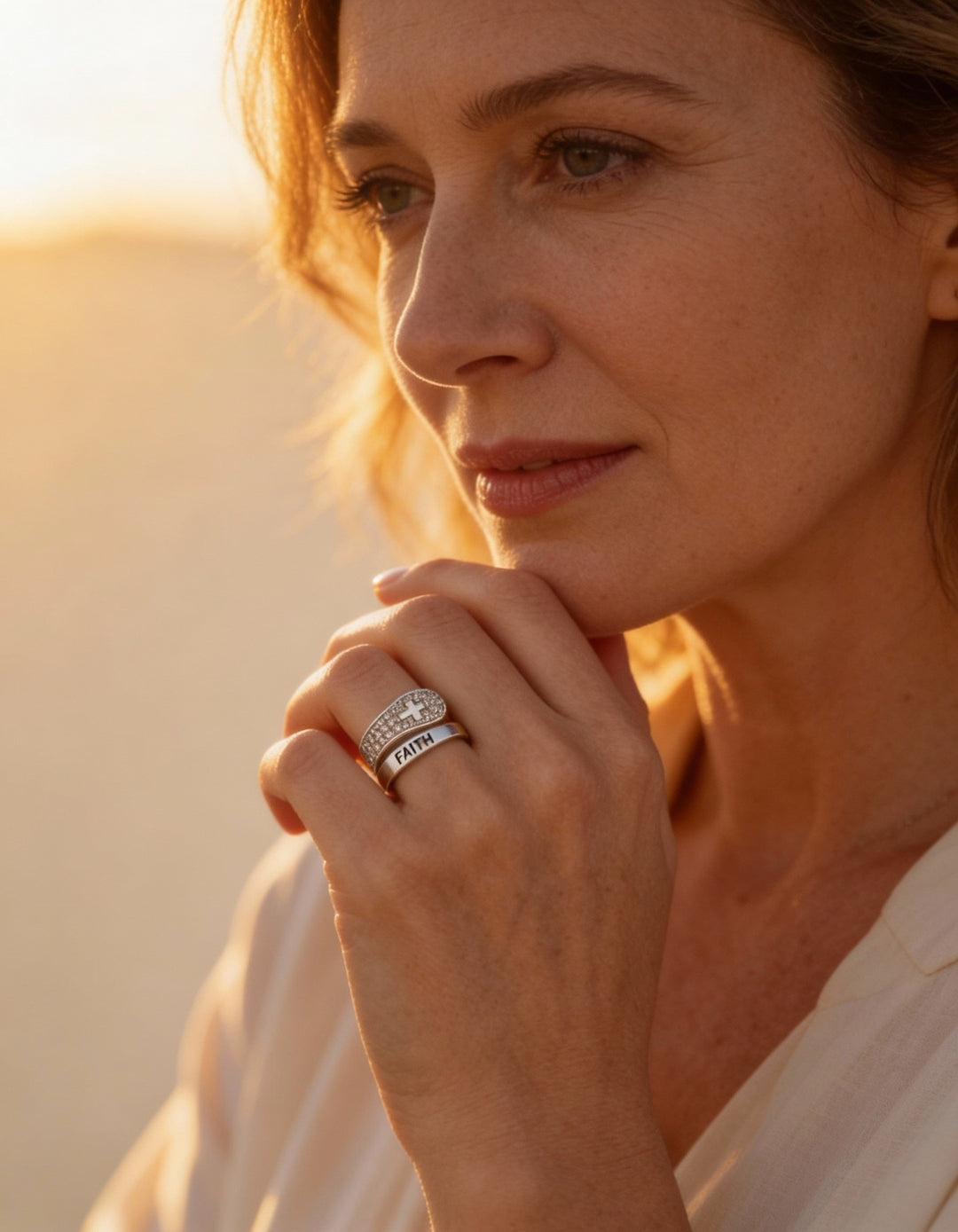 Silver Cross and Zircon Ring