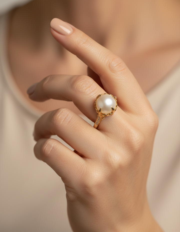 Vintage Gold Centre Pearl Ring