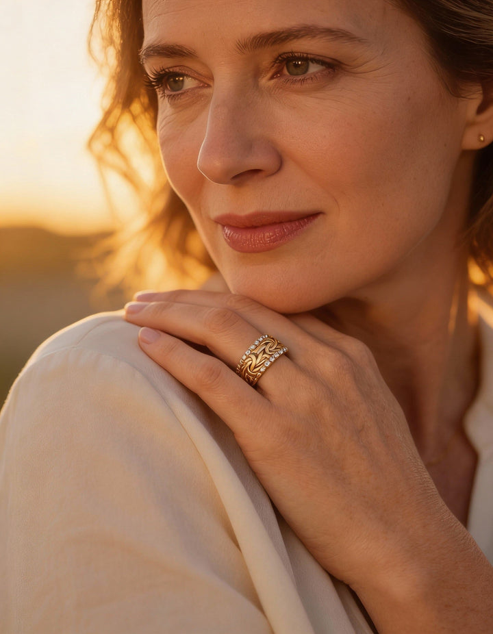 Gold Braided Crystal Band Ring