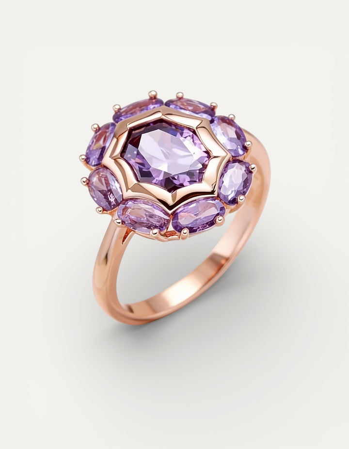Rounded Violet Crystal Ring