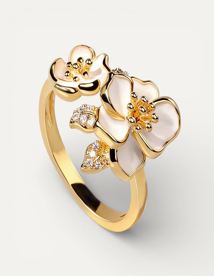 Gold White Flower Ring