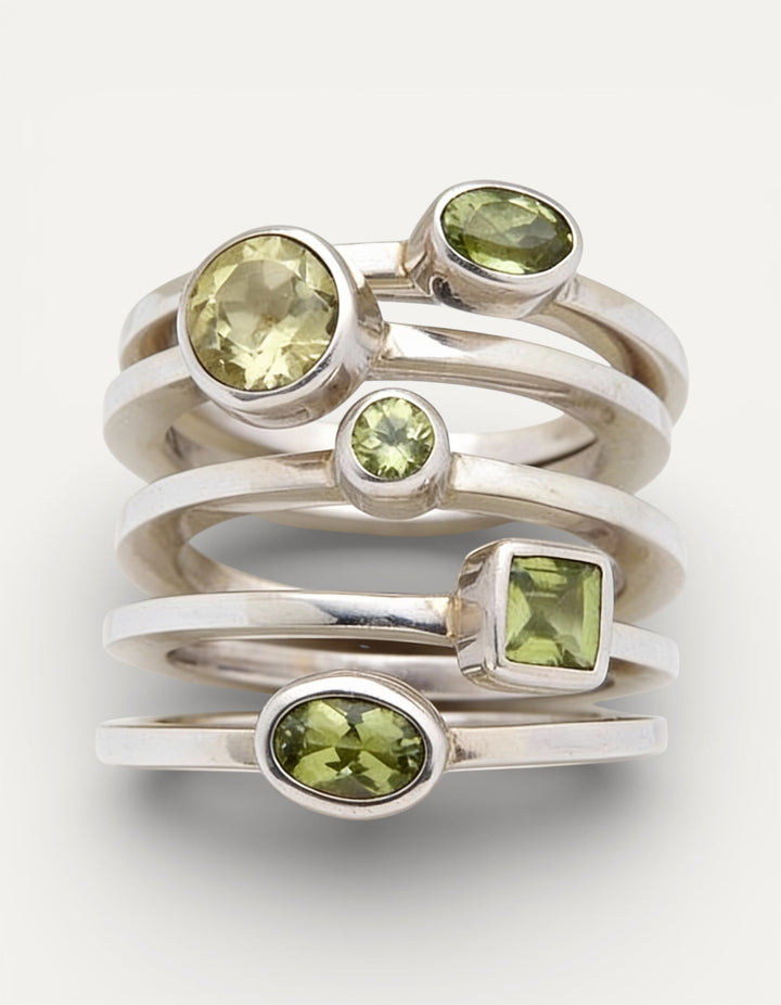 Vintage Layered Silver Green Glass Ring