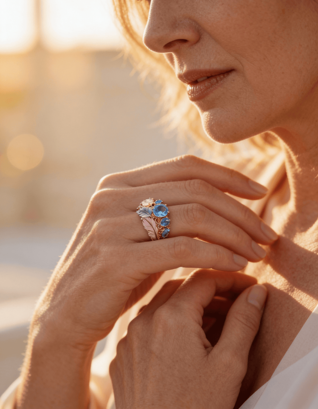 Vintage Exotic Crystal and Feather Ring