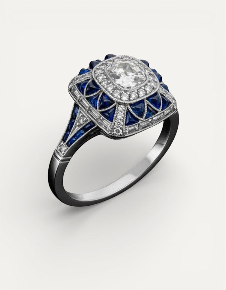Sparkling Blue Square Ring