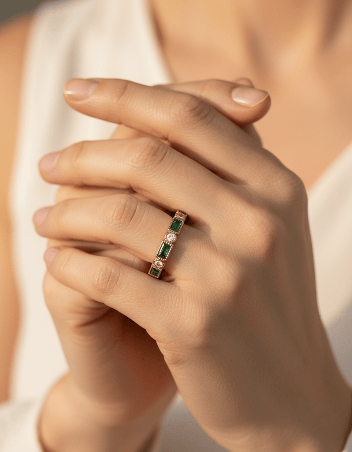 Green Cubic Zirconia Inlay Gold Ring