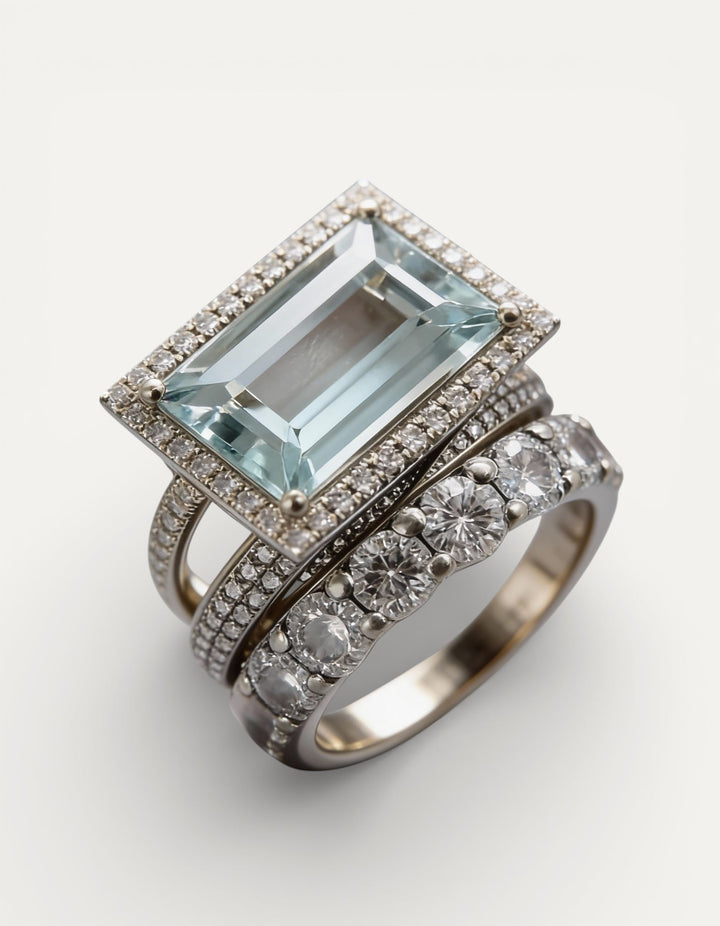 Vintage Silver Glass Turquoise Ring Set