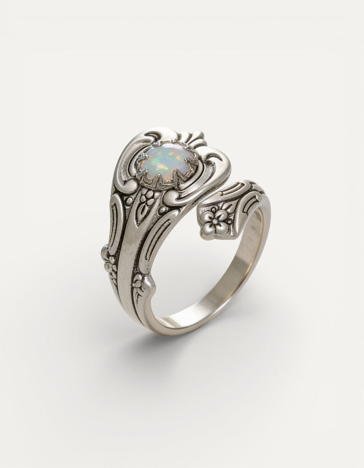 Adjustable White Opal Spoon Ring