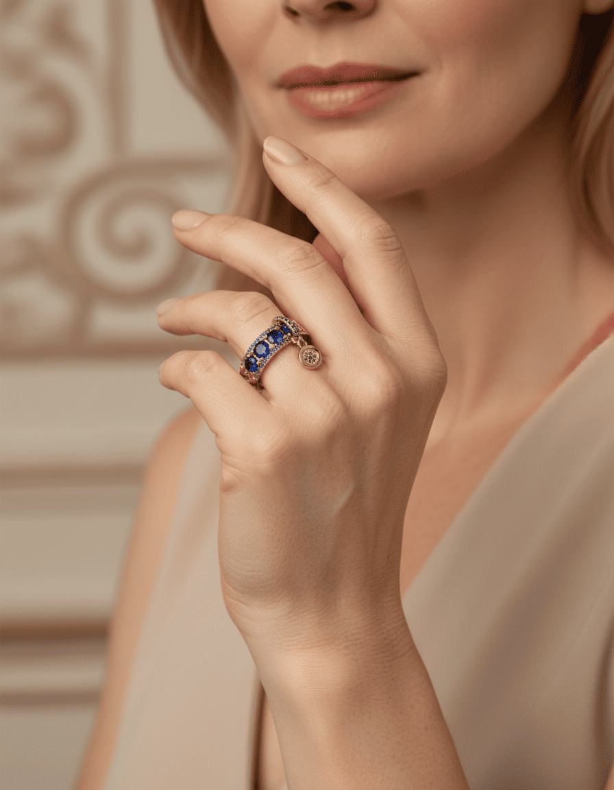 Antique Gold Blue Crystal Ring