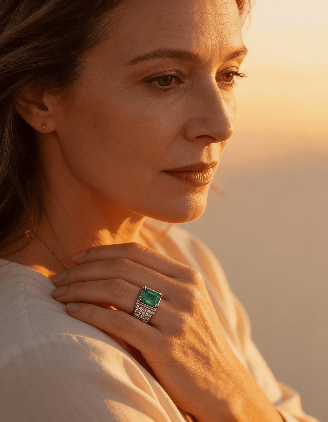 Emerald Stone and Diamond Ring