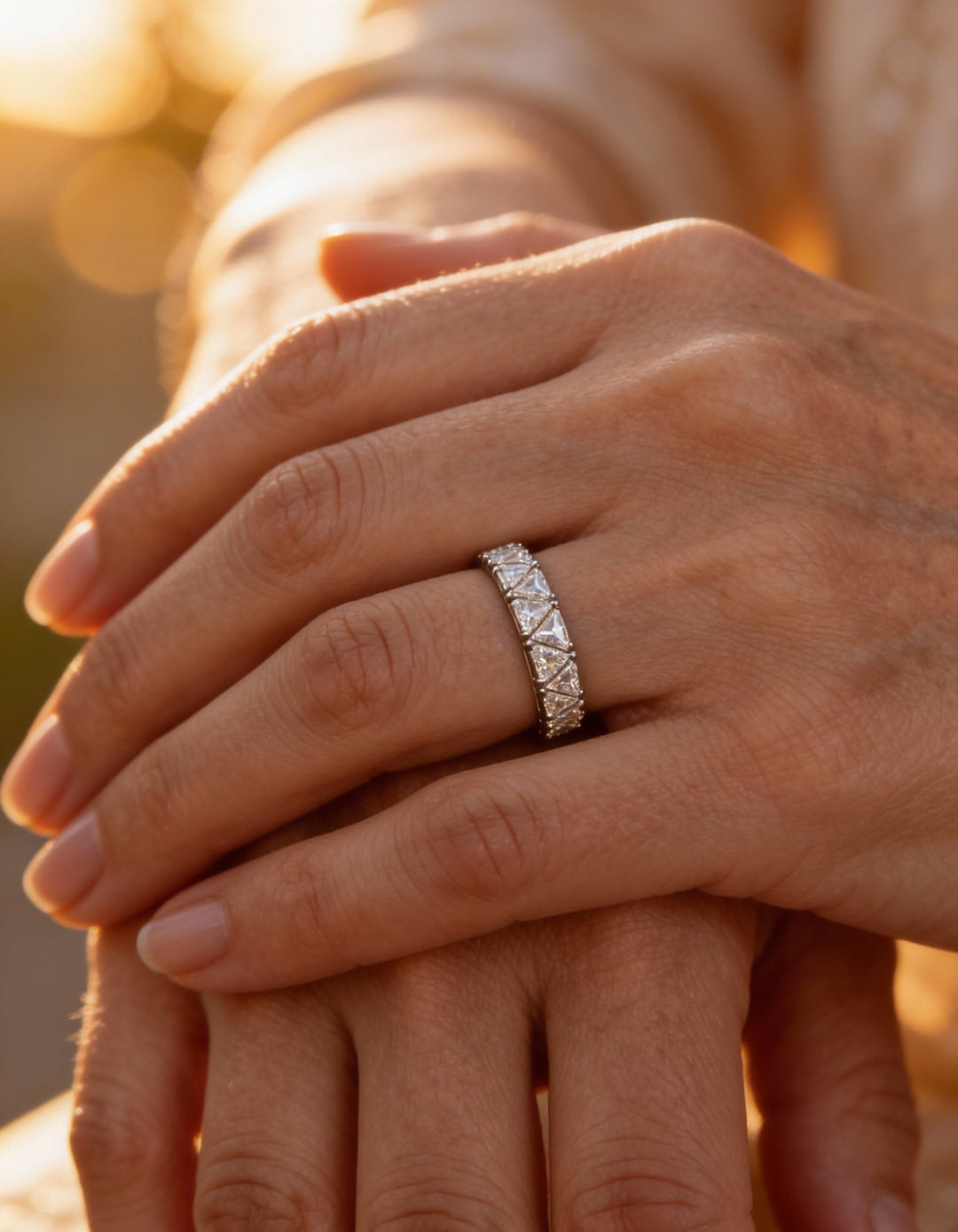 Vintage Silver Triangular Eternity Stone Ring