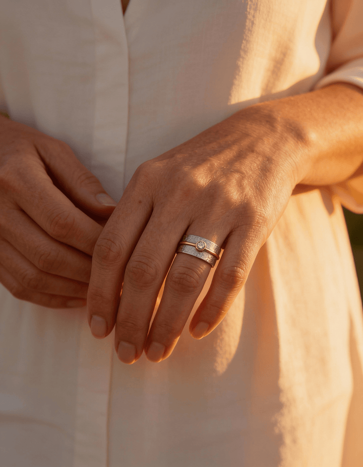 Vintage Silver Cubic Zirconia and Gold Thread Ring