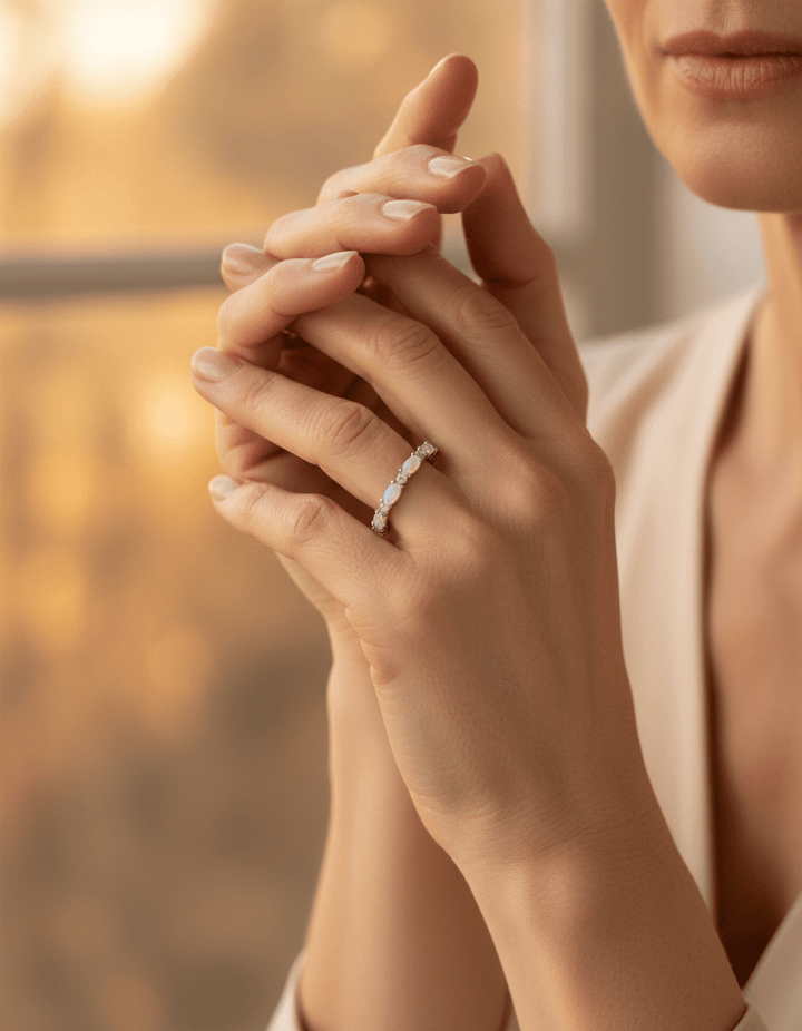 Platinum Heart Opal and Diamond Ring