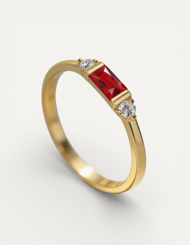 Gold Red Centre Stone and Sparkling Ring