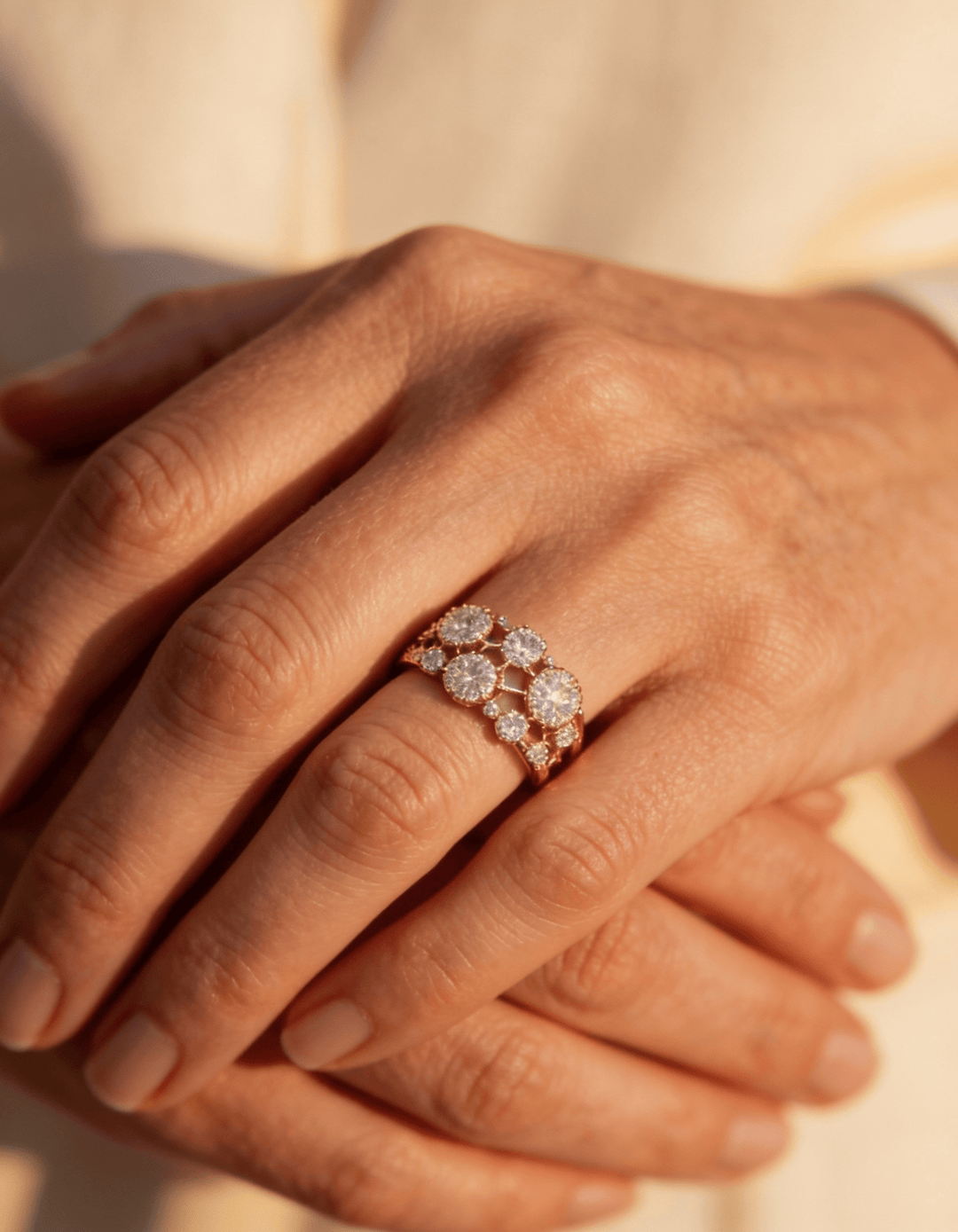 Vintage Rose Gold Sparkling Inlaid Stone Ring