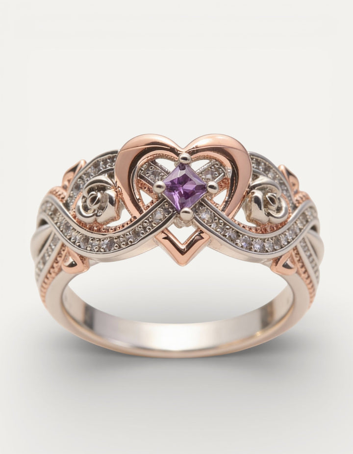 Elegant Sparkling Rose Gold Heart Ring
