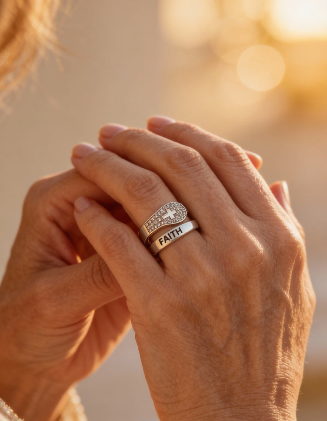 Silver Cross and Zircon Ring