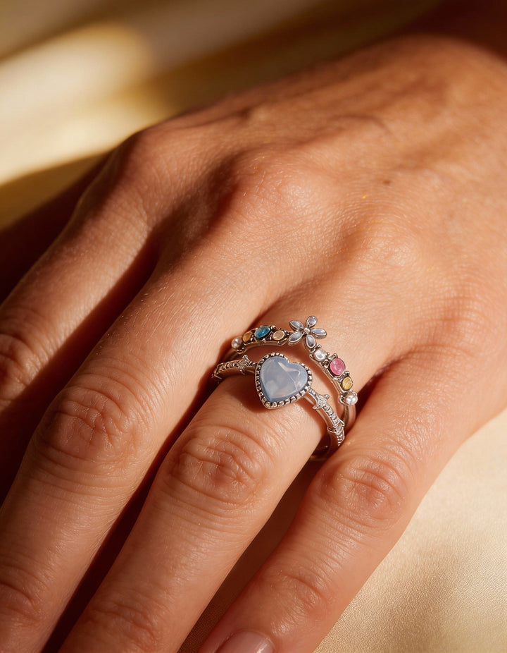 Adjustable Sterling Silver Blue Stone Cubic Zirconia Ring