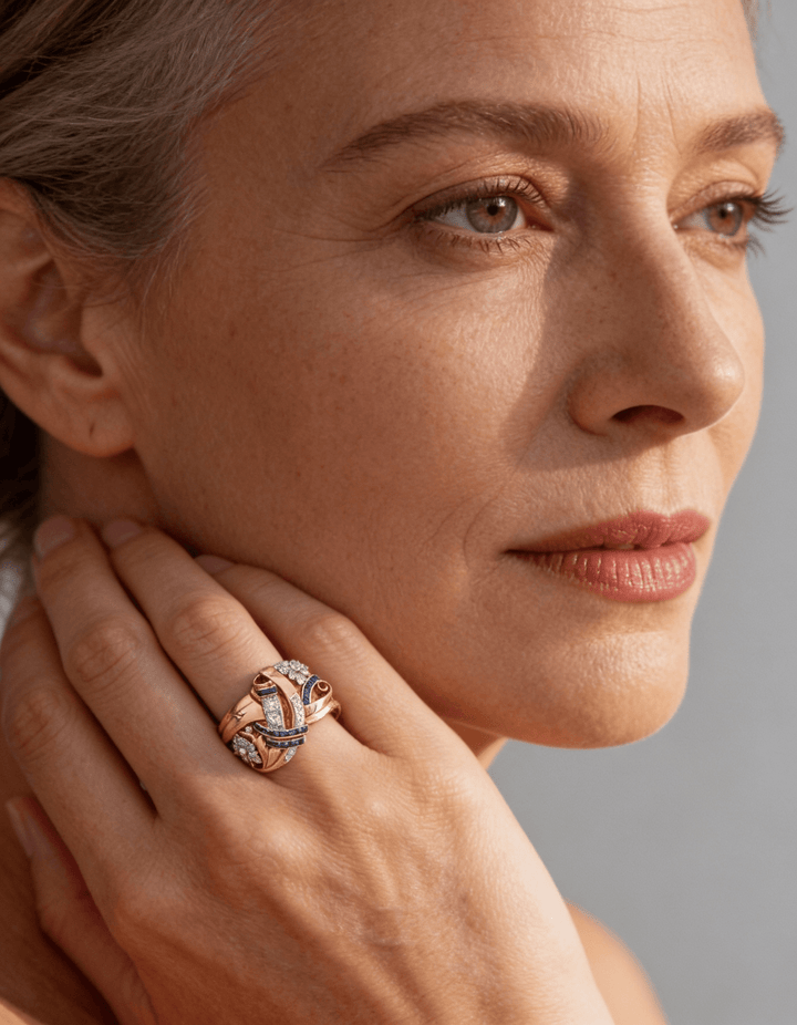 Vintage Gold Blue Cubic Zirconia Ring