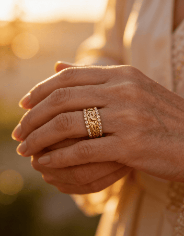 Gold Braided Crystal Band Ring
