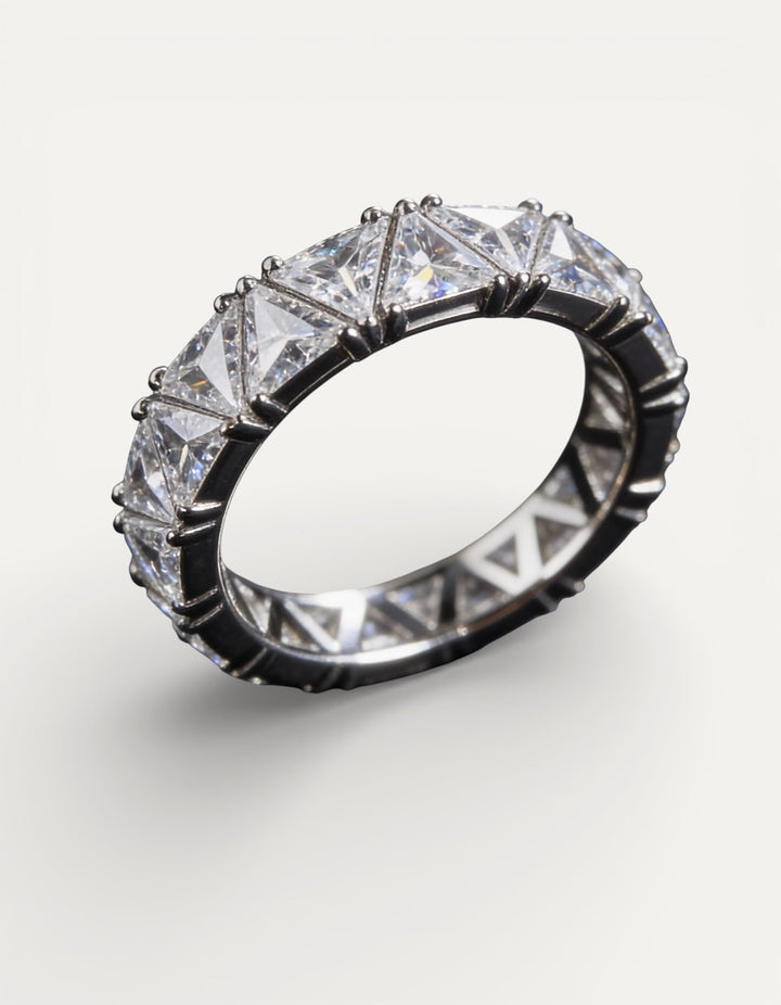 Vintage Silver Triangular Eternity Stone Ring