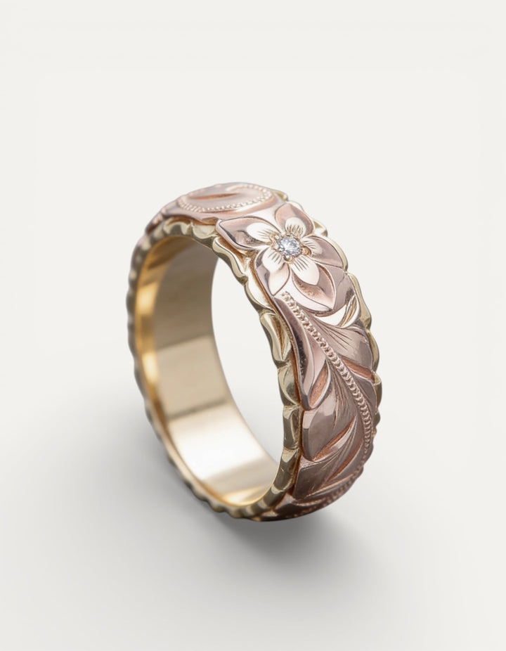 Two-Tone Carved Rose Ring
